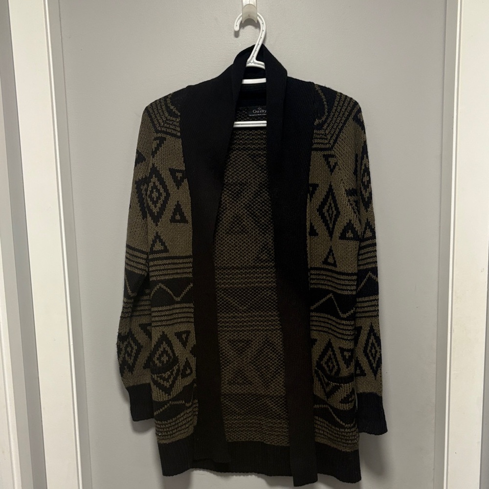 Geometric Aztec like Patterned open Cardigan